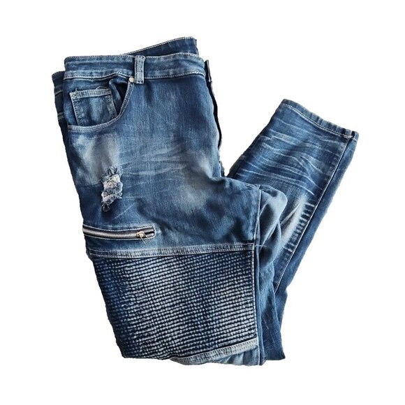 Thrill Jeans Women's Size 24 Medium Wash Denim Distressed Ruche Zippers Stretch - Picture 12 of 16
